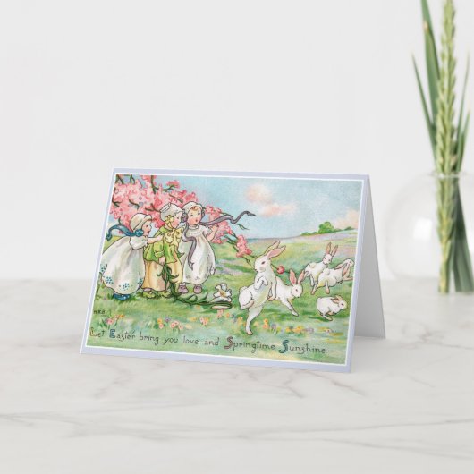  paaskinderen en paashaas feestdagen kaart (Voorkant)
