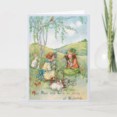  paaskinderen en paashaas feestdagen kaart (Voorkant)