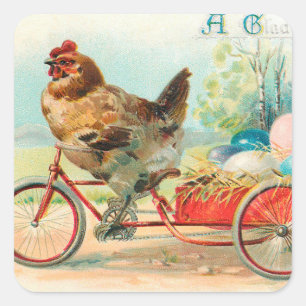 paaskip die een fietsenpaaseieren bestuurt vierkante sticker