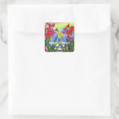 Paaskip en -bloemen vierkante sticker (Tas)