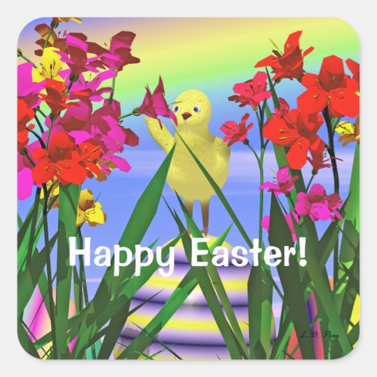 Paaskip en -bloemen vierkante sticker (Voorkant)