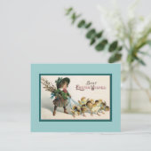  paaskip en meisje op straat feestdagenkaart (Staand voorkant)