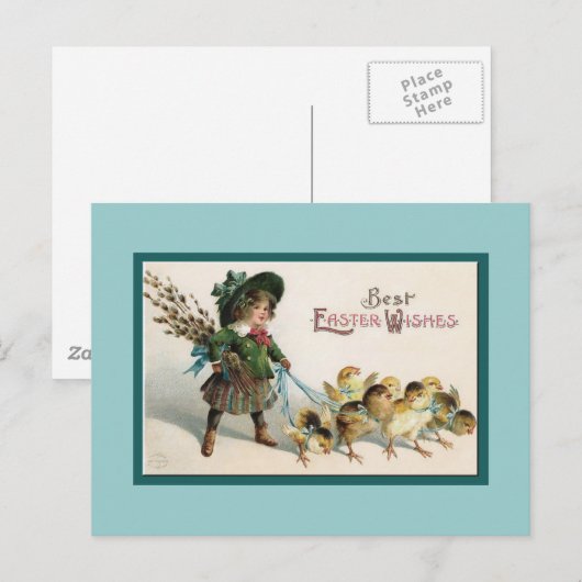 paaskip en meisje op straat feestdagenkaart (Voorkant / Achterkant)
