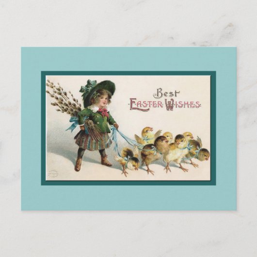  paaskip en meisje op straat feestdagenkaart (Voorkant)