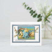 paaskip en vergeet-me-nots briefkaart (Staand voorkant)