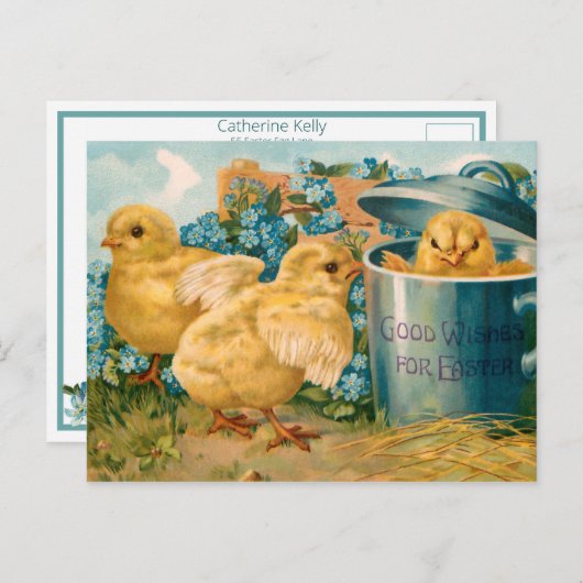 paaskip en vergeet-me-nots briefkaart (Voorkant / Achterkant)