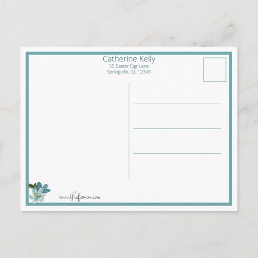  paaskip en vergeet-me-nots briefkaart (Achterkant)