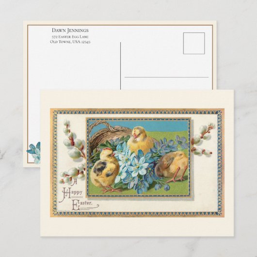 paaskip en vergeet-me-nots briefkaart (Voorkant / Achterkant)