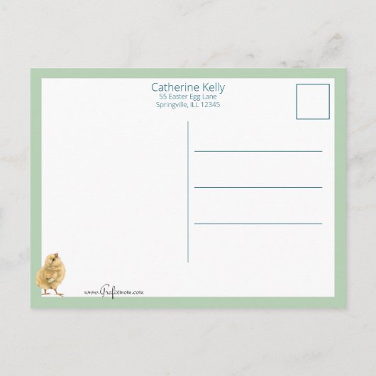 paaskippen en groeten briefkaart (Achterkant)