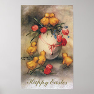  paaskippen met Red Tulip Flowers Poster