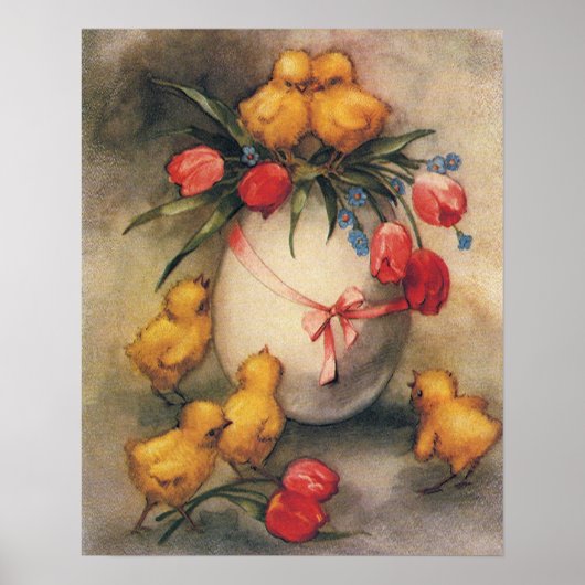  paaskippen met Red Tulip Flowers Poster (Voorkant)