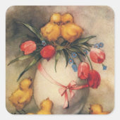  paaskippen met Red Tulip Flowers Vierkante Sticker (Voorkant)