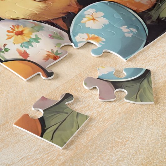 paaskippenfamilie in de lentetuin legpuzzel (Zijkant)