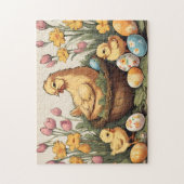 paaskippenfamilie in de lentetuin legpuzzel (Verticaal)