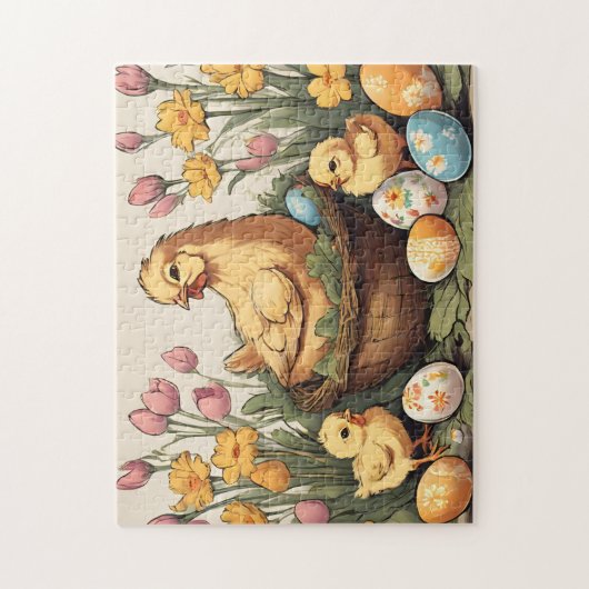  paaskippenfamilie in de lentetuin legpuzzel (Verticaal)