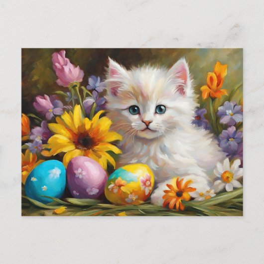 Paaskitje met Bloemen en Geschilderde Eieren Feestdagenkaart (Voorkant)