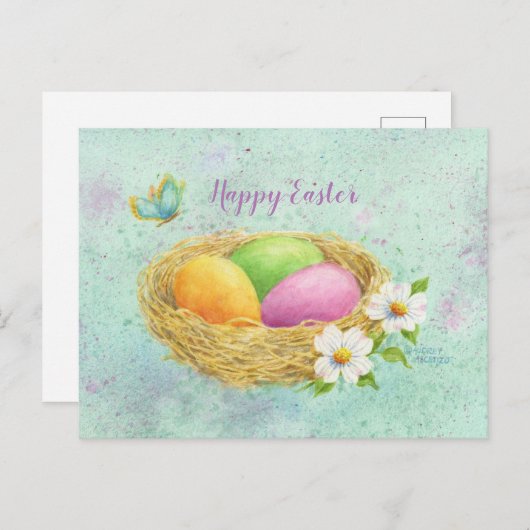 Paaskleurige eieren Nest Briefkaart (Voorkant / Achterkant)