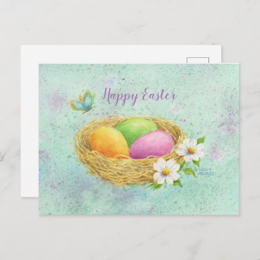 Paaskleurige eieren Nest Briefkaart (Voorkant / Achterkant)