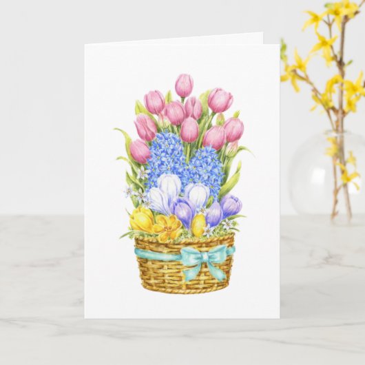 Paaskleurrijke bloemenmand Spring Joy Kaart (Gele Bloem)