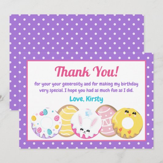 Paaskoekjes Donuts en Sweets Birthday Party Bedankkaart (Voorkant / Achterkant)