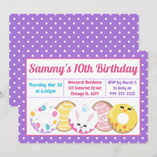 Paaskoekjes Donuts en Sweets Birthday Party Kaart (Voorkant / Achterkant)