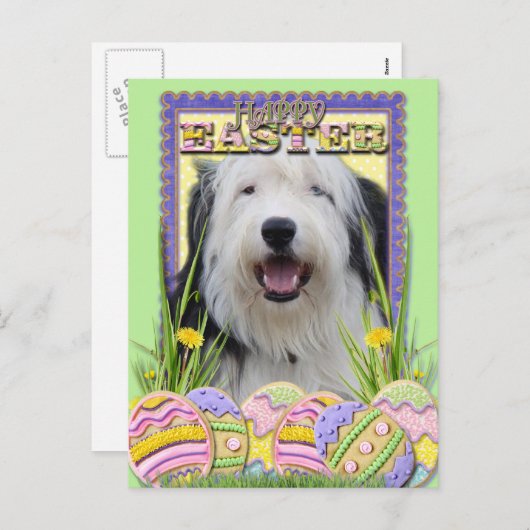 Paaskoekjes - Oude Engelse Sheepdog Feestdagenkaart (Voorkant / Achterkant)
