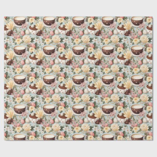 Paaskoffie Brunch Spring Flowers Pattern Cadeaupapier (Vlak)