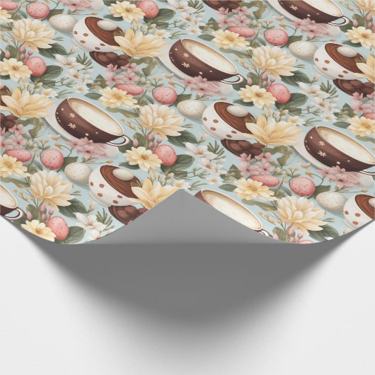 Paaskoffie Brunch Spring Flowers Pattern Cadeaupapier (Hoek)