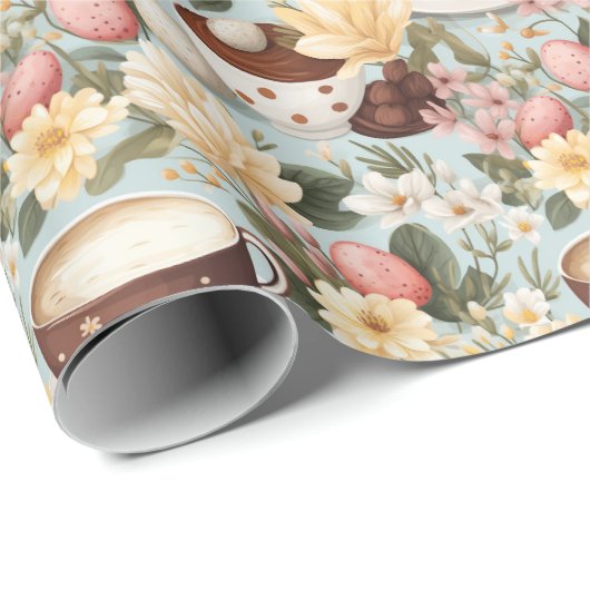 Paaskoffie Brunch Spring Flowers Pattern Cadeaupapier (Rol Hoek)