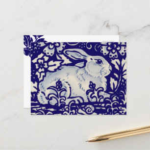 Paaskonijn Artistieke Bunny Blue White Floral Feestdagenkaart