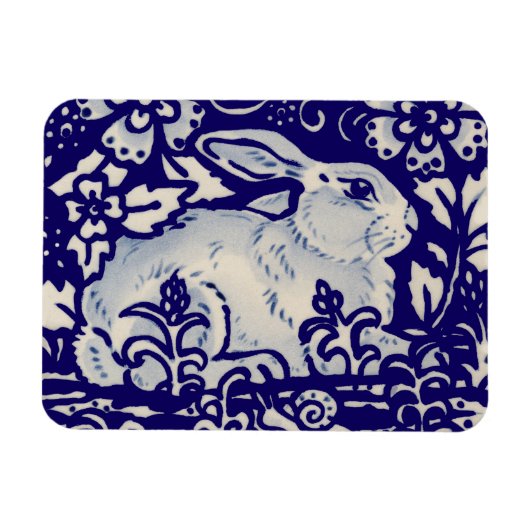 Paaskonijn Artistieke Bunny Blue White Floral Magneet (Horizontaal)
