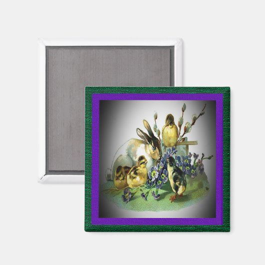  paaskonijn, Baby en bloemen, ZSSG Magneet (Voorkant / Achterkant)