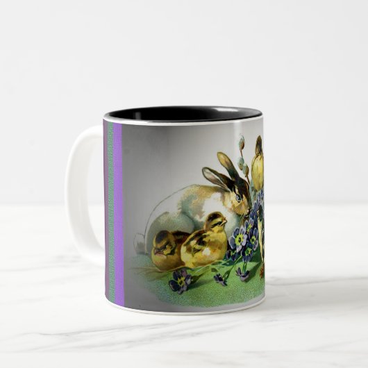 paaskonijn, Baby en bloemen, ZSSG Tweekleurige Koffiemok (Voorkant links)