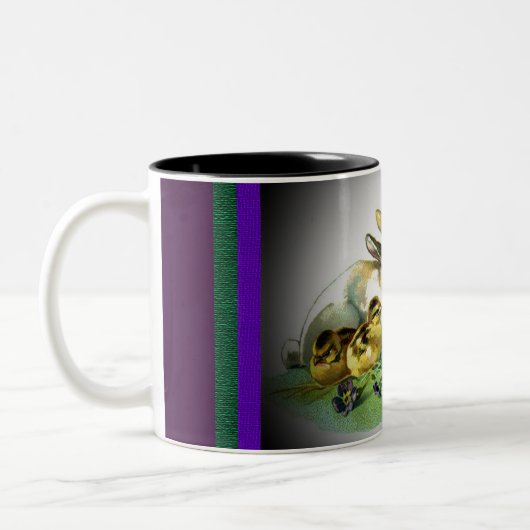  paaskonijn, Baby en bloemen, ZSSG Tweekleurige Koffiemok (Links)