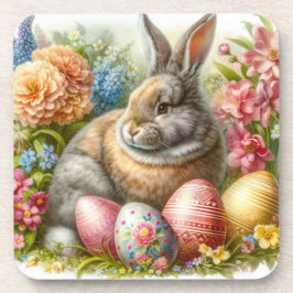 Paaskonijn Bloemenset van 6 Hard plastiek onderzet Bier Onderzetter