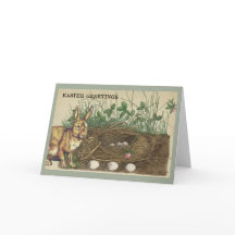 Paaskonijn, eieren, nest, gras, klaver