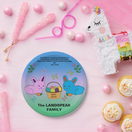 Paaskonijn, eiermandje en bijbelcitaat papieren bordje (Feest)