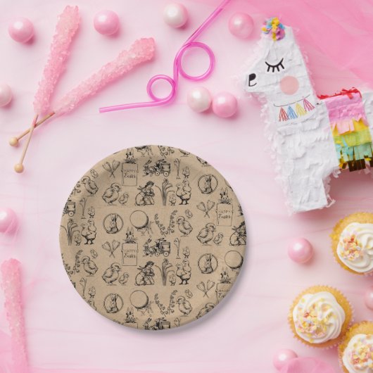paaskonijn en baksteenkraft Brown Papieren Bordje (Feest)