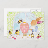 Paaskonijn en bijen feestdagenkaart (Voorkant / Achterkant)