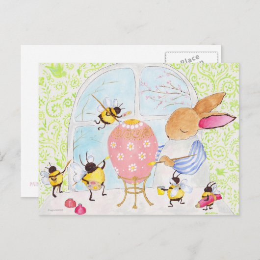 Paaskonijn en bijen feestdagenkaart (Voorkant / Achterkant)