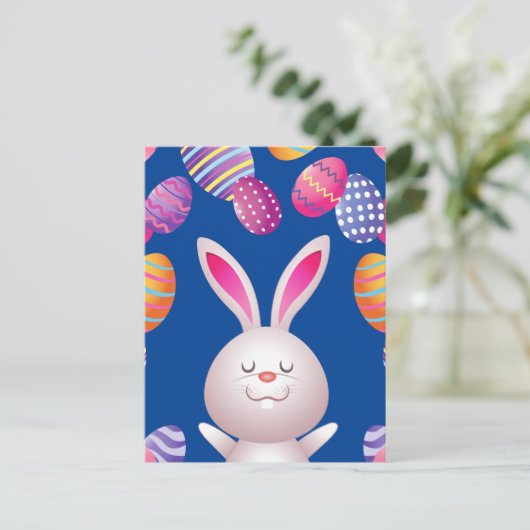 Paaskonijn en briefkaart eieren. (Staand voorkant)