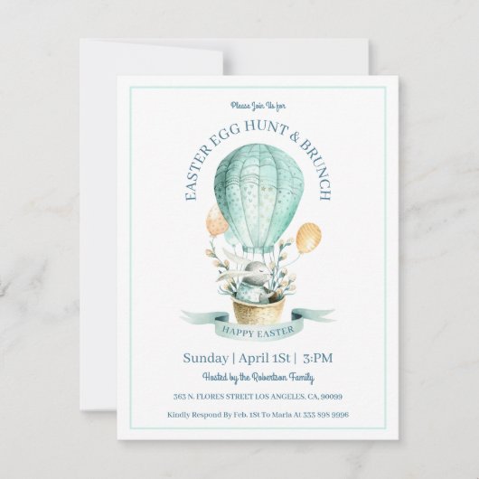 Paaskonijn en een hete ballonjacht op eicellen bedankkaart (Voorkant)