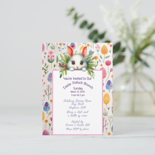 Paaskonijn en eieren Potluck Brunch Uitnodiging (Staand voorkant)
