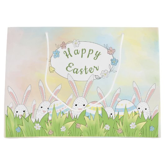 Paaskonijn en eitjes groot cadeauzakje (Voorkant)