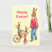 paaskonijn en familie in Egg Cart, ZSSG Feestdagen Kaart (Voorkant)