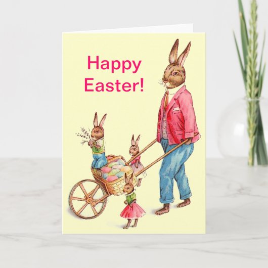 paaskonijn en familie in Egg Cart, ZSSG Feestdagen Kaart (Voorkant)
