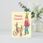 paaskonijn en familie in Egg Cart, ZSSG Feestdagenkaart (Staand voorkant)