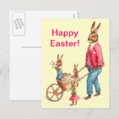paaskonijn en familie in Egg Cart, ZSSG Feestdagenkaart (Voorkant / Achterkant)