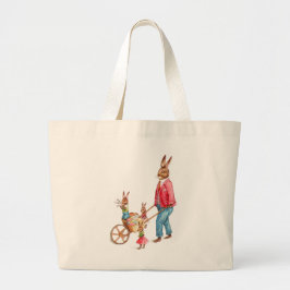  paaskonijn en familie in Egg Cart, ZSSG Grote Tote Bag