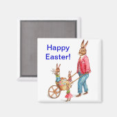  paaskonijn en familie in Egg Cart, ZSSG Magneet (Voorkant / Achterkant)